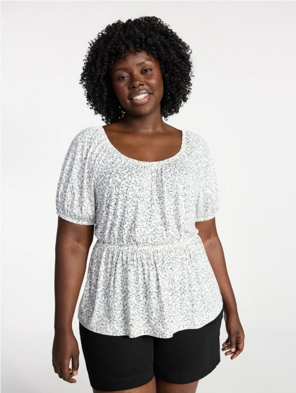 Lightweight White Floral Peasant Top - Brand:   T18